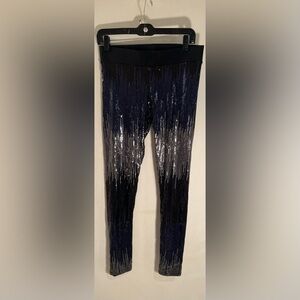 BEBE Sequin Party Leggings – Black, Navy & Silver Glam | Size M